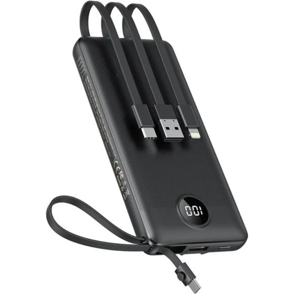 Portable Charger 10000mAh Power Bank with Built in Cables Fast Charge USB C